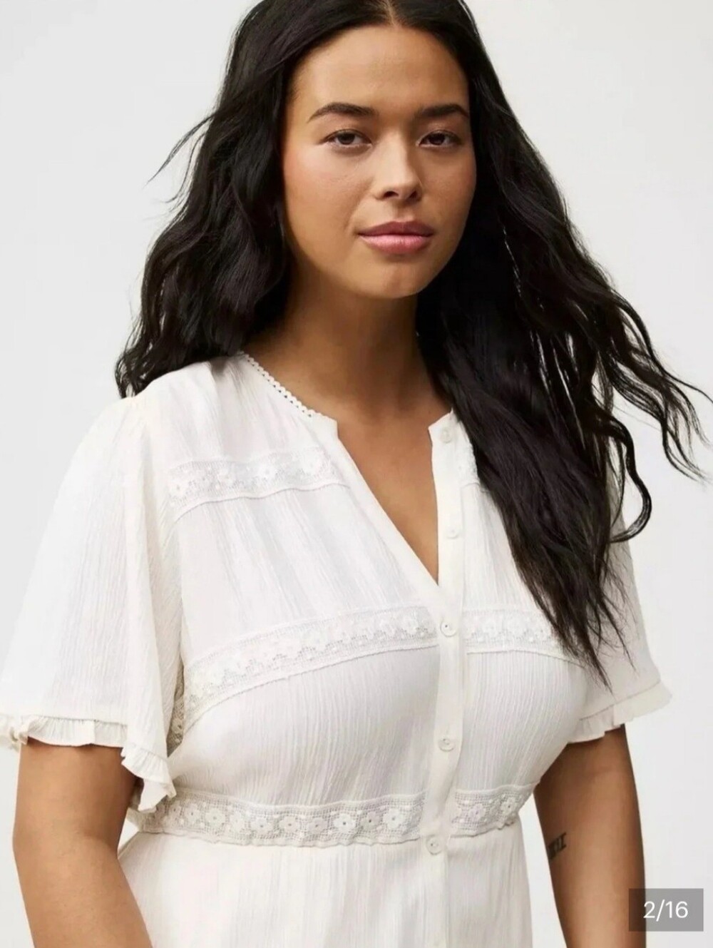 NWT Torrid Cream Maxi Dress Size 1 / 1X 14-16 Boho Tiered Flutter Sleeve - Picture 2 of 10
